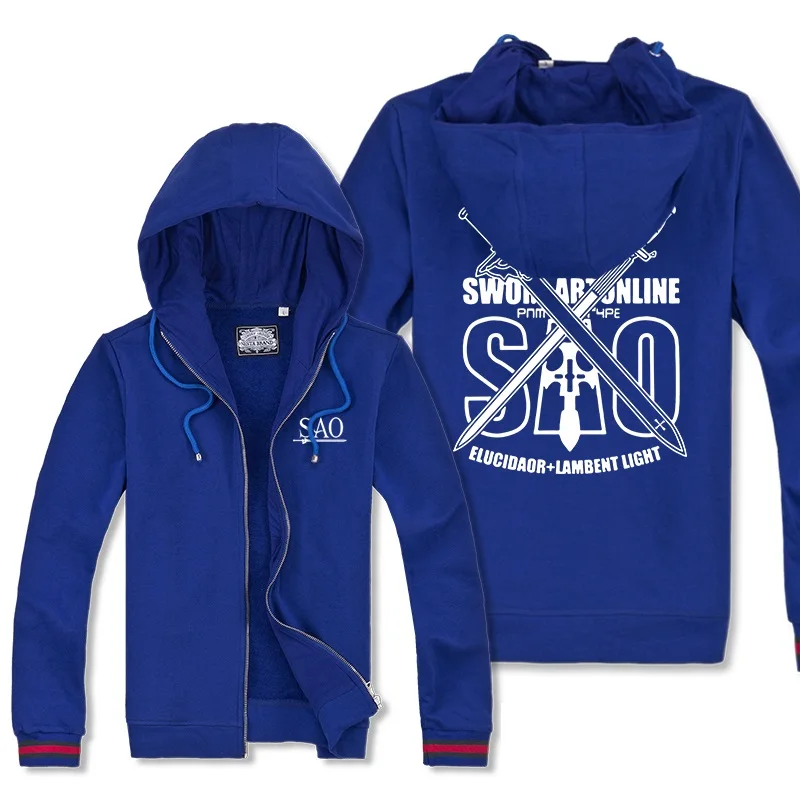 Hot Light Novel Sword Art Online Long Sleeves Hoodies Casual Zipper Cotton Fashion Coat Hat Collar Skin-friendly Tops
