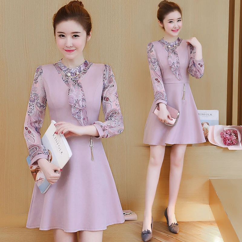 Us 3071 23 Off2018 Wanita Musim Semi Baru Gaun Palsu Dua Gaun Lengan Panjang Korea Fashion Lady Pernikahan Desain Pakaian Pakaian Gadis