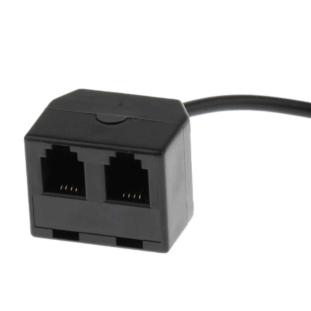 RJ9 4P4C Male to 2 Female Jack Ports Connector Phone Adapter Extension Cable Black 