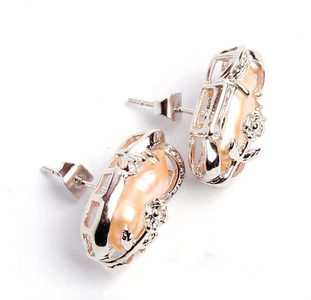 

Pretty Nturl Pink koy Freshwter Biw Perl Crystl Silver Stud Errings