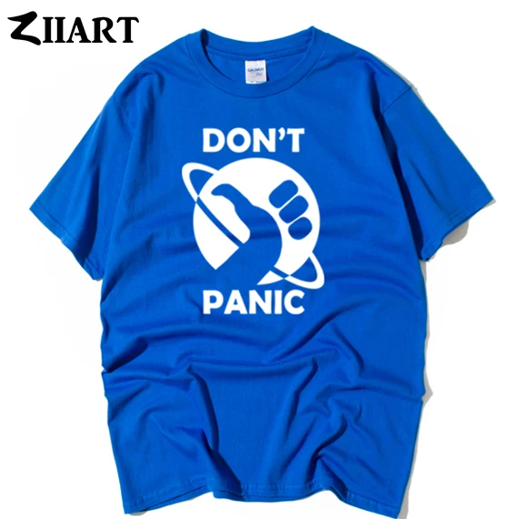 Одежда для пары с надписью don't panic hicher's guide to the galaxy Мужская футболка короткими