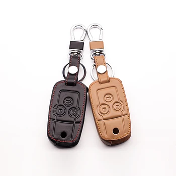 

2017 Genuine Leather Belt Keys for Honda CRV 3 Buttons remote control Flip Car Key Chain Wallet Bag Car Keychain Car Accessories