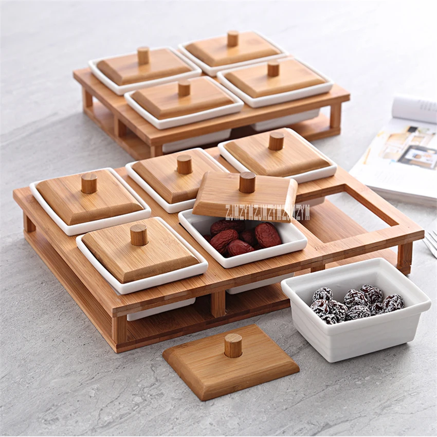 TY6525 Compartment Storage Box Dried Fruit Plate Living Room Tables Ceramic Nuts Boxes Home Food