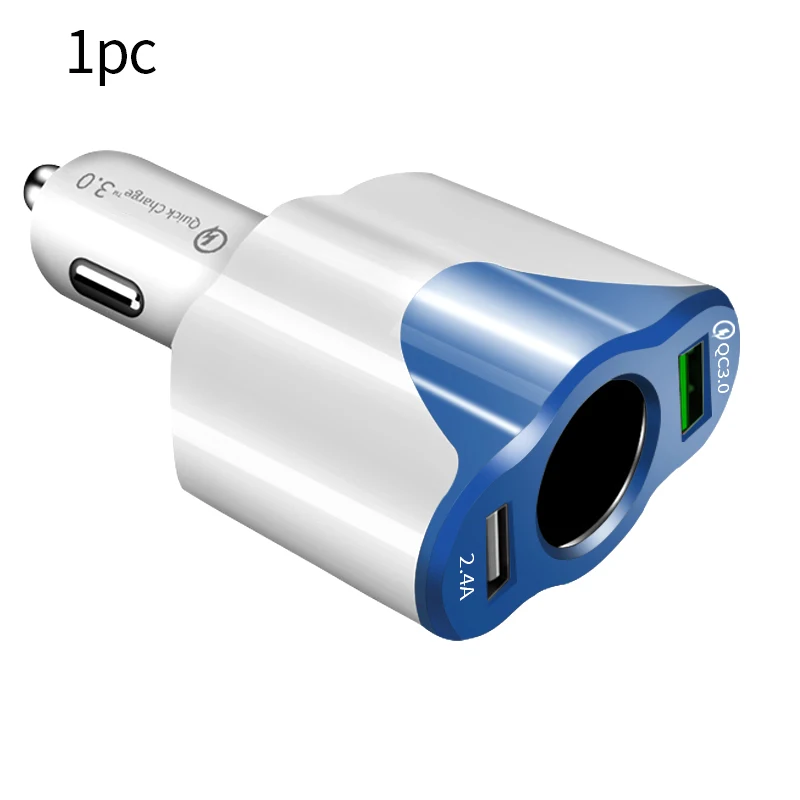 12 V-24 V автомобиль Зарядное устройство USB разветвитель прикуривателя QC 3,0 USB розетка адаптер автоматической упаковки для сигарет Зажигалка Зарядное устройство аксессуары - Название цвета: Blue