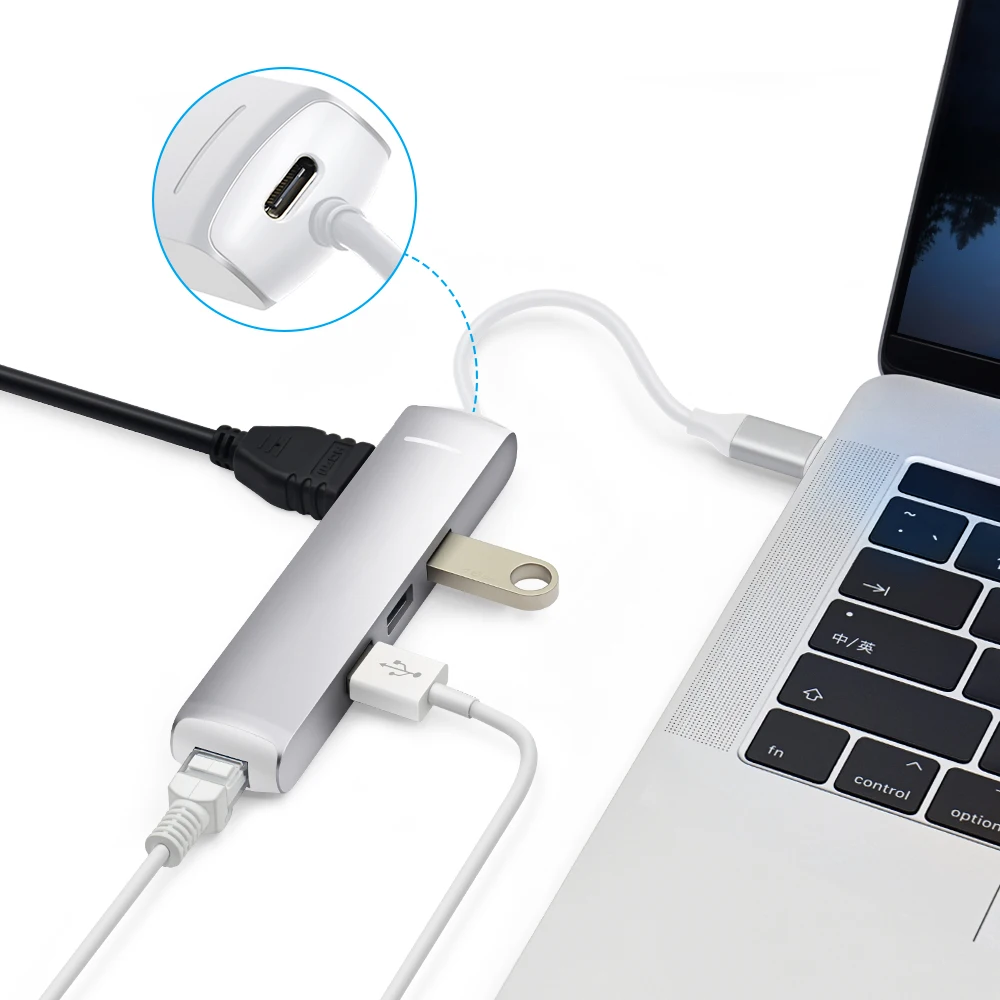 

6 in 1 Multi-Port Type C Adapter USB-C Pro Hub with 4K HDMI 3 USB 3.0 Ports Compatible for MacBook Pro 13" 15" 2016/2017/2018