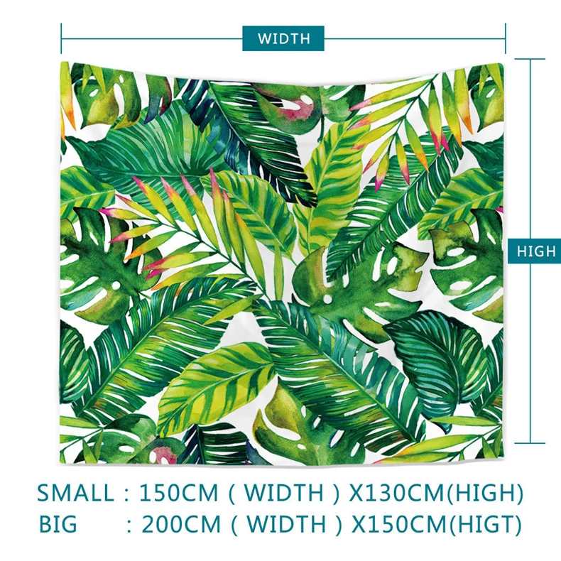 Green Banana Leaf Printed Hanging Tapestry Bedroom Carpet Livingroom Wall Tapestry Yoga Mat Home Decor Soft Polyester Tapestry
