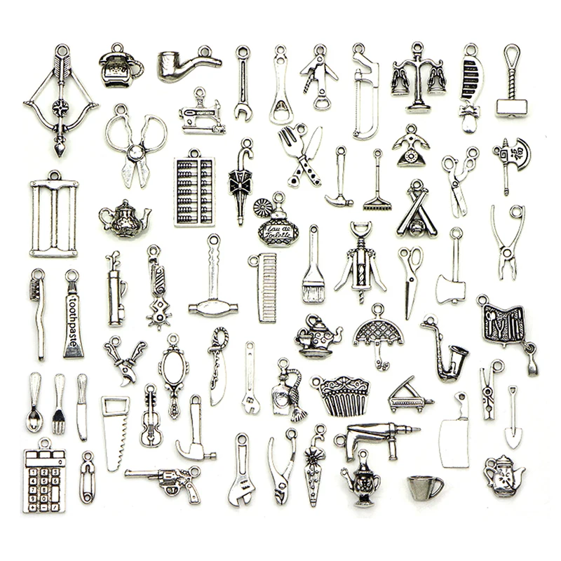 

Silver Charms Connectors Building Living Tools Transportation For Diy Bracelet Earring Pendant Jewelry Making Accessories