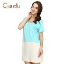 Летняя Qianxiu Домашняя одежда, летняя модная женская ночная рубашка из модала в стиле пэчворк, Повседневная Ночная рубашка с воротником в форме сердца, ночная рубашка