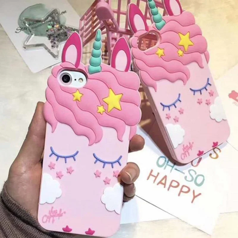 3D Unicorn Cartoon Soft Silicone Phone Case For iPhone 5S 6 6S 7 8 Plus X Cover Rabbit Smile Cat Tiger Stitch