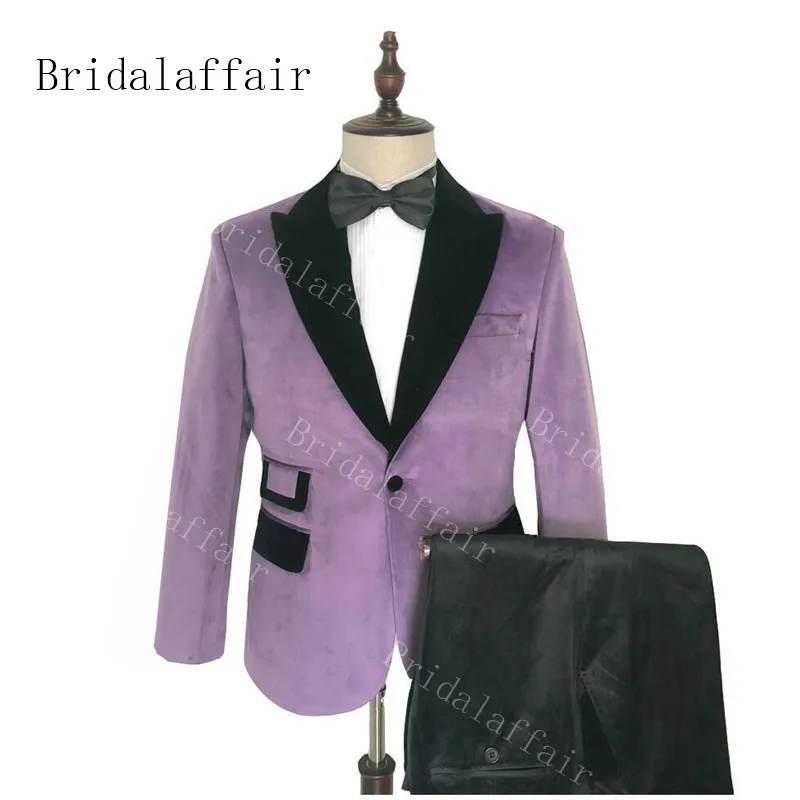 Bridalaffair, 2 предмета, платье для жениха,, блестящий костюм-смокинг с отворотом, дизайн Королевский синий бархат, мужские свадебные костюмы, смокинги - Цвет: 13-light purple