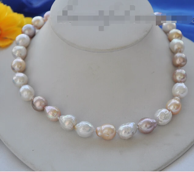 

Free shipping >>>>>z4901 13mm white pink lavender round keshi reborn FW pearl necklace 17inch
