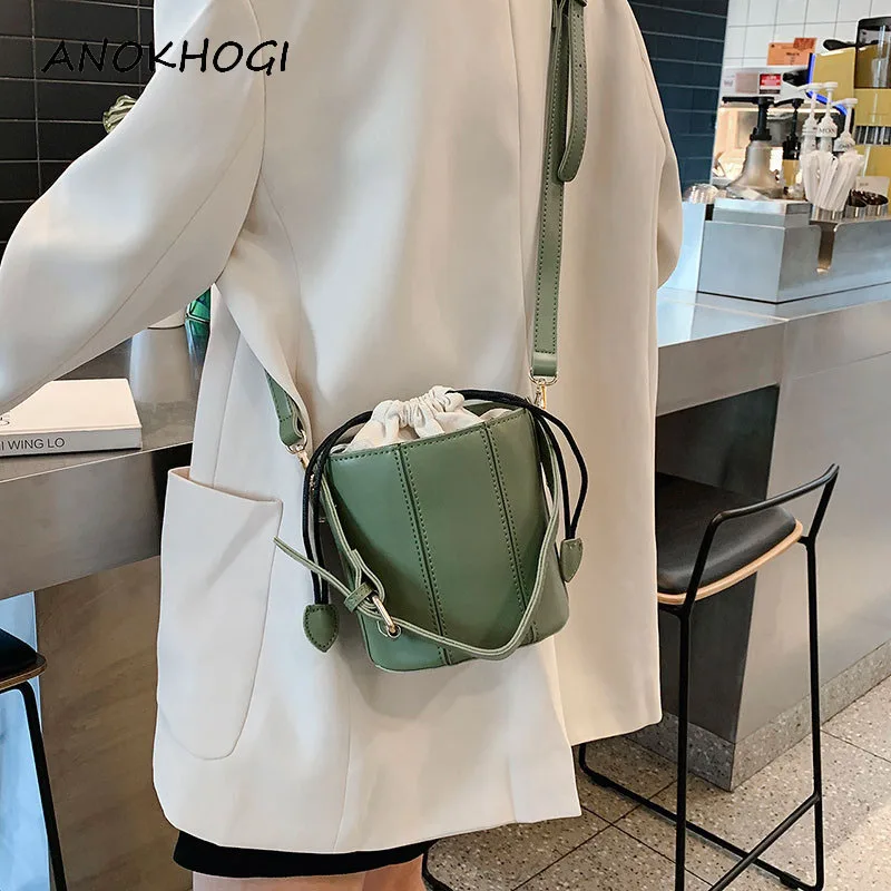 

Solid Bucket Style Women Shoulder Bags Solid Korean Style Ladies PU Leather Crossbody Bag Fashion Handbags B371