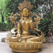 Bi002354 3" Огромный Тибет Храм Бронзовый Gild Белая Тара Кван-Инь Бодхисаттва Статуя Будды