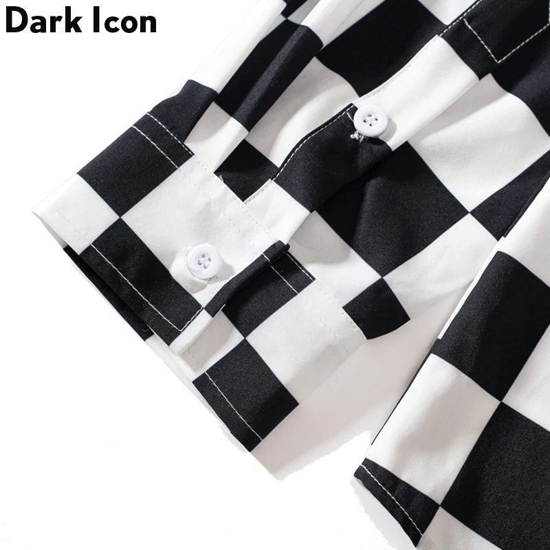 Goede Dark Icoon Interessante Print Plaid Mannen Shirts 2019 Herfst Oversized Lange Mouwen Geruite Shirts Streetwear Hipster Shirts