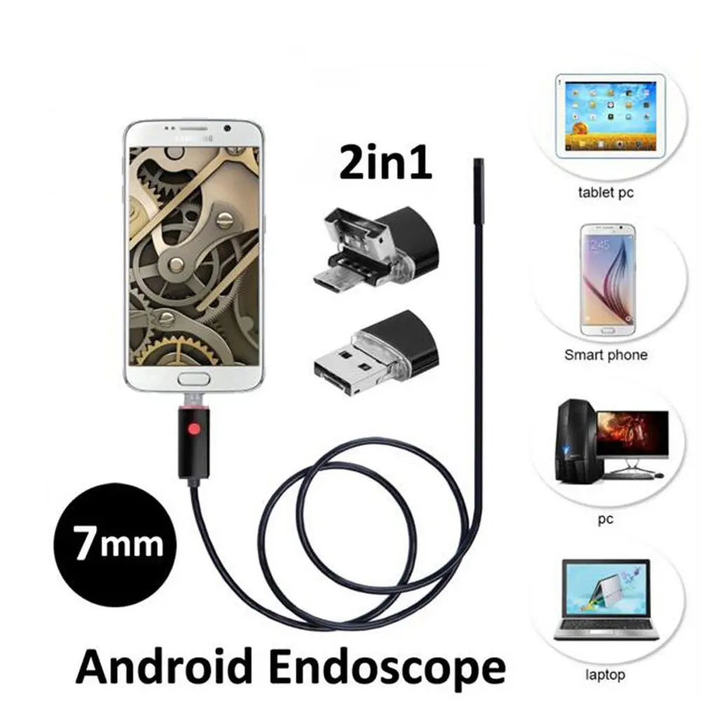 

10M 7mm 2 In 1 USB Endoscope For Android IP67 Borescope Inspection Camera With Adjustment 6 LED