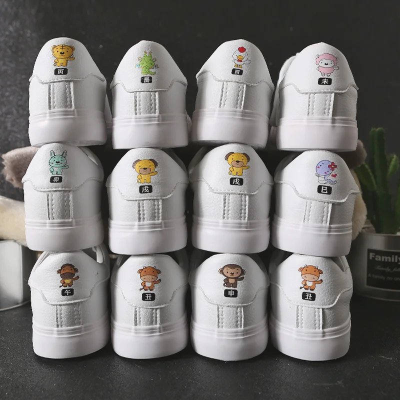 

Women White Sneakers Chinese Zodiac Female Casual Shoes Daily Use Cartoon Animals Students Trainers Dog Snake Dragon Tiger 35-40