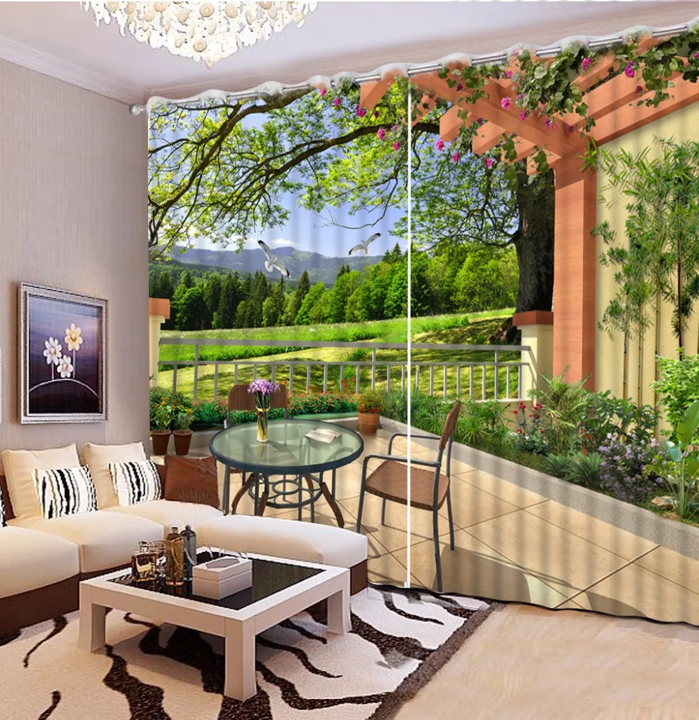 

3D Curtain Photo Customize Size Balcony Coffee Table Nature Wind Landscape Curtains For Bedroom Curtains For Living Room