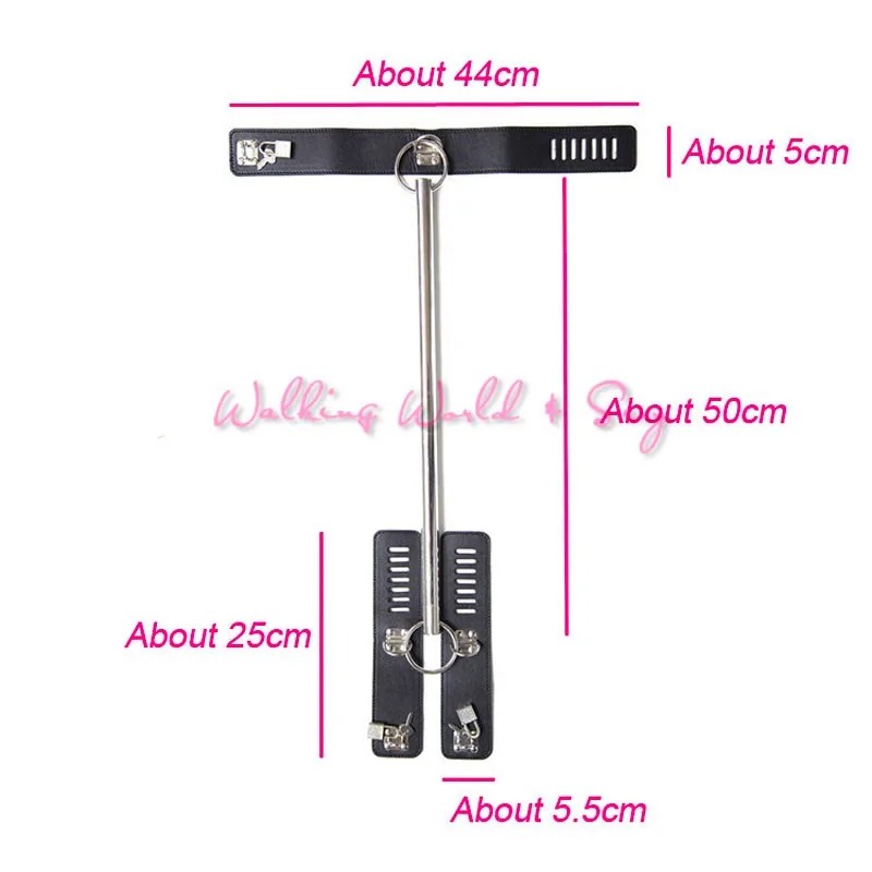 Stainless Steel Spreader Bar Bondage Set Leather Neck Collar To Hand Cuffs Fetish Slave Adult Game Sex Toys For Couples Flirting 06