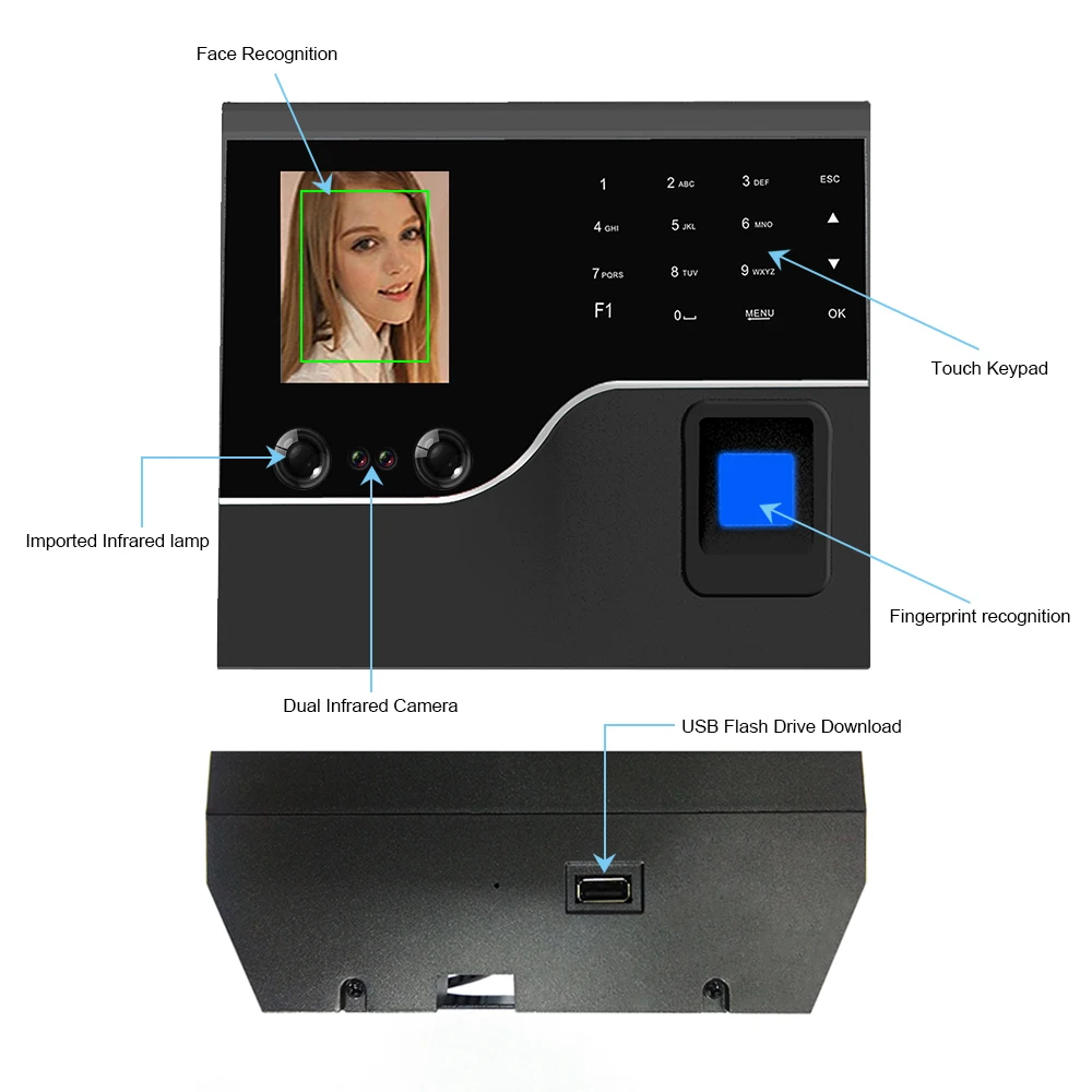 Fingerprint Time Attendance System Biometric Employee Clock Face Fingerprint USB/TCPIP Time Machine Door Access Control system