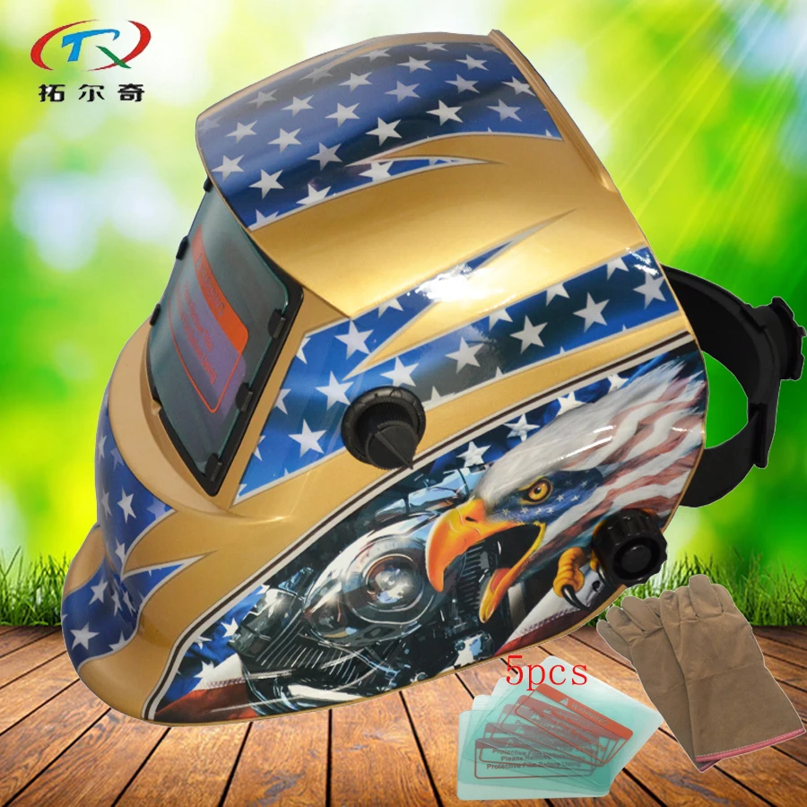 

ce en379 mark welding helmet golden TIG argon high quality filter welding mask glass gloves DIN grinding full face HD65(2233DE)Y