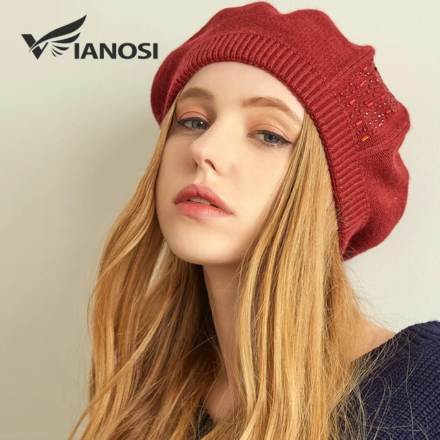 VIANOSI Women Beret Cotton Wool Brand New Knitted Fashion Diamond Autumn 2018 winter sale Hats for Women Caps Dropshipping