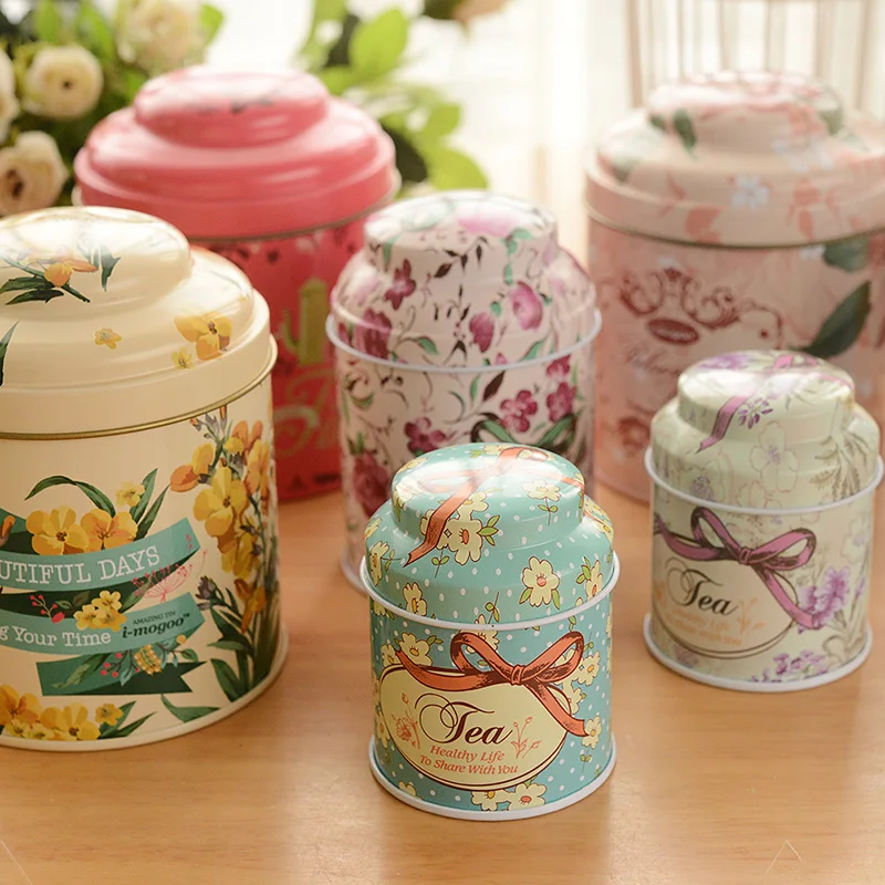 4 PCS/Lot Vintage Style Mini Metal Tea Box Cute Tin Boxes Round Home Coins Storage Case Iron
