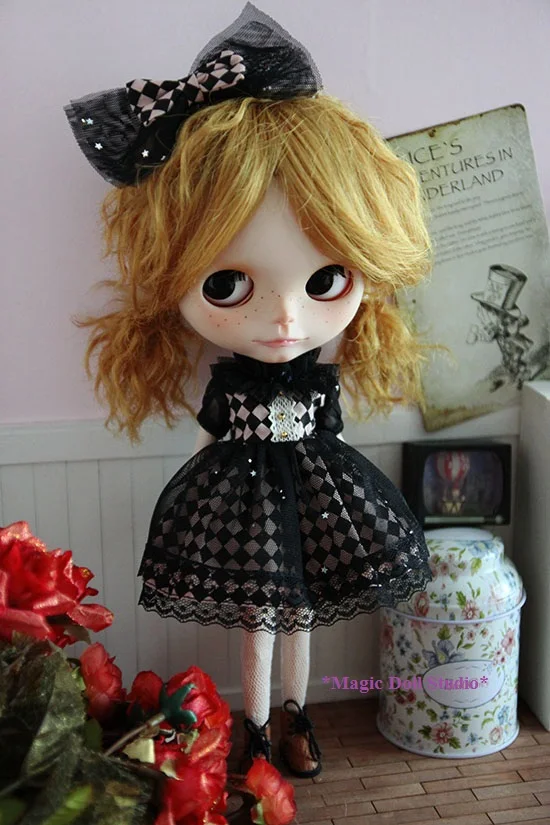 

[MG133] 2018 Free Shipping Blyth Doll Dress # Black Mesh Dress for Neoblythe doll clothes making 12 incg doll outfits