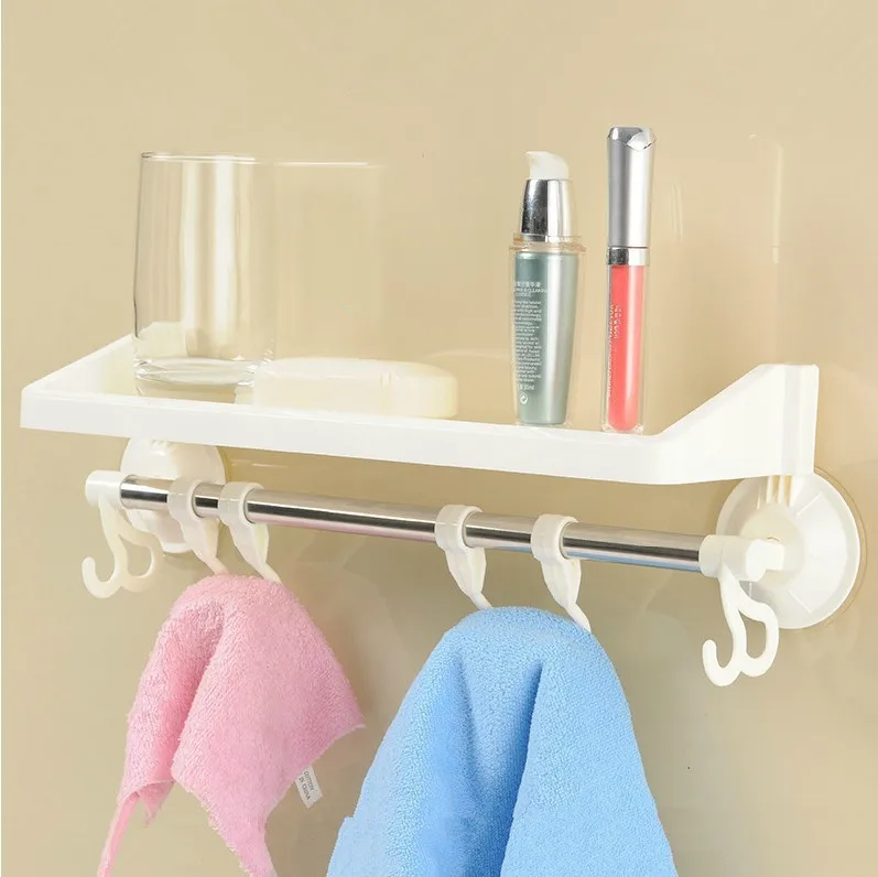 3 Color Plastic Towel Bar Suction Wall Linked Hook Towel Racks Towel