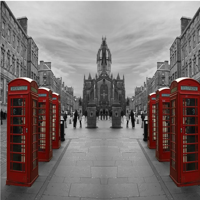 

wallpaper for walls 3 d Paris street retro roadside telephone booth Restaurant decorative backdrop custom wallpaper murals