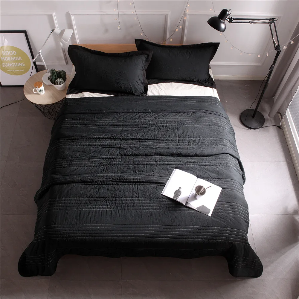 Washed Cotton Solid Color Black Duvet Cover Set without Comforter (1