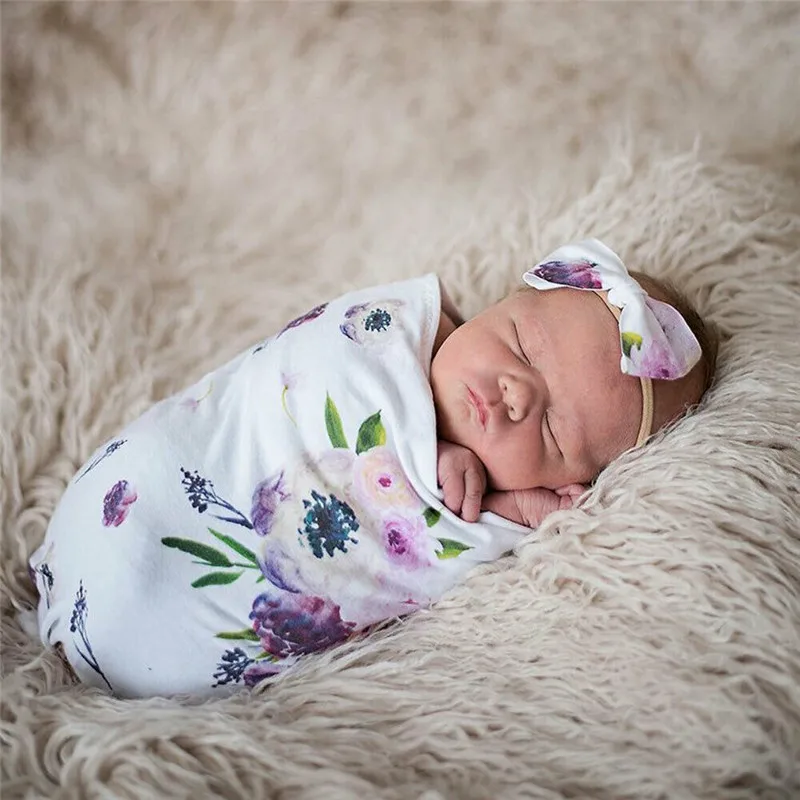 Хлопковое одеяло с цветочным принтом для новорожденных, хлопчатобумажное одеяльце для младенцев, Пеленальное муслиновое одеяло для завёртывания для пеленания