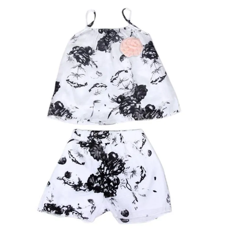 

2017 new Summer Girls Wash Painting T-shirt Shorts Set Clothes Suit vetement enfant fille wholesale D50