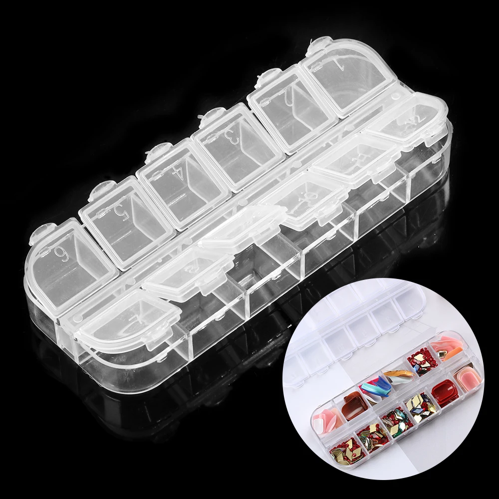 

12 Grids Storage Boxes Clear Plastic Drug Pill Holder Nail Art Tips Case Jewerly Collection Little Stuff Storing Craft Organizer