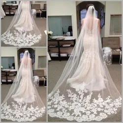 Cathedral Appliques Wedding Veils Long One Layer Tulle 3M Bridal Veil Cheap Lace Edge Ivory White Wedding Accessories For Bride