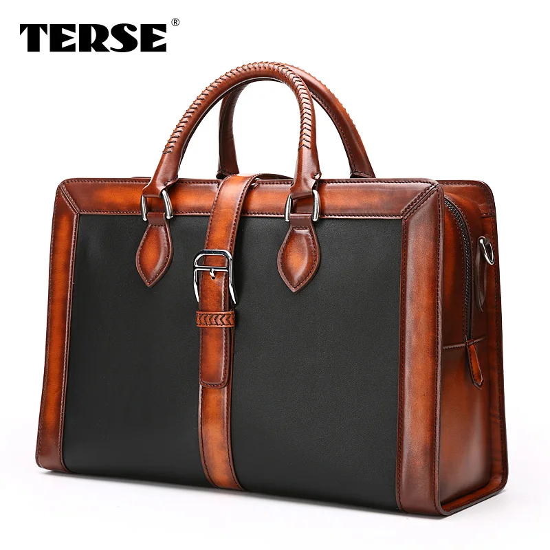 TERSE Handmade antique style big capacity men business travel bag custom leather briefcase Italian design dropshipping TERSE Handmade antique style big capacity men business travel bag custom leather briefcase Italian design dropshipping
