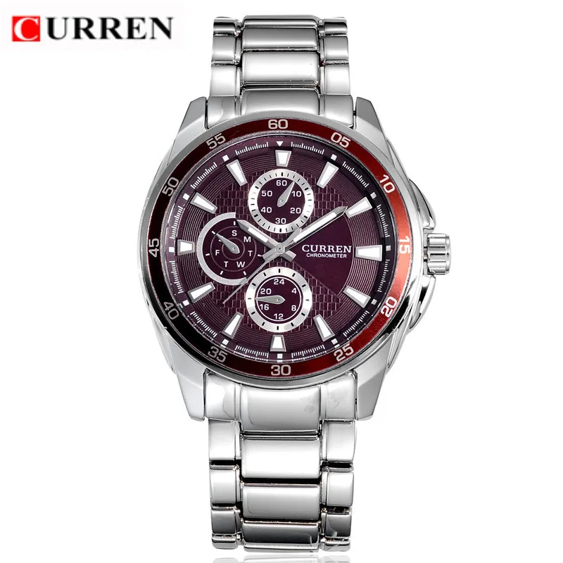 

CURREN Casual Chronometer Quartz Watch with Round Dial/Embedded Dials/Strip Scale-Blue 8076