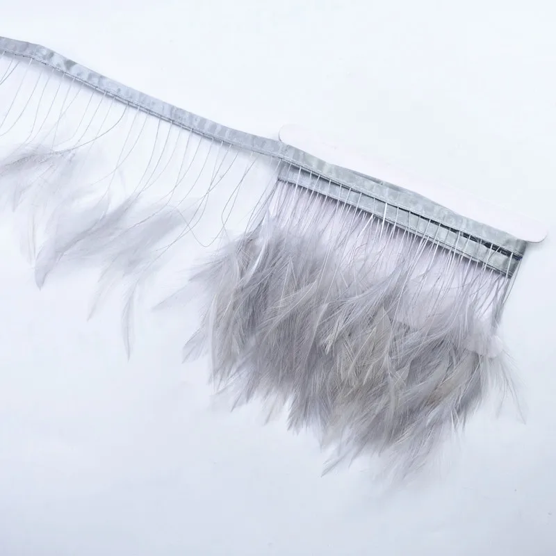 2 м/лот натуральные окрашенные в полоску петушиные перья перьевые кромки отделка одежды Швейные перья фазана для рукоделия ленты плащи - Цвет: Gray