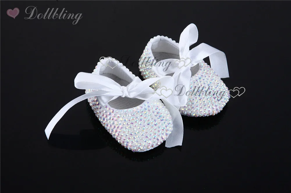 White AB Rhinestones Espadrilles handmade newborn baby Ballerina crystal sapatoes infant bling beading ribbon lace moccasins