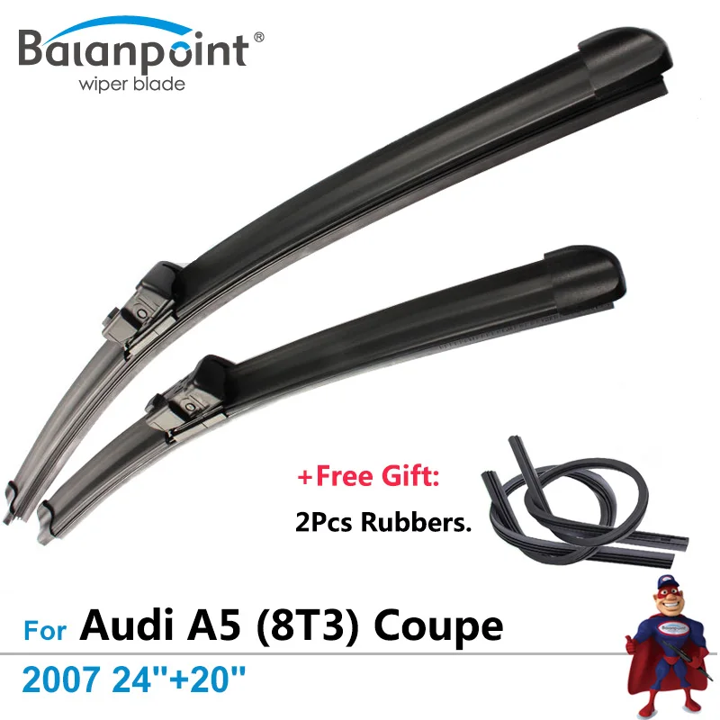2Pcs Wiper Blades + 2Pcs Free Rubbers for Audi A5 (8T3) Coupe 2007 24"+20", Car Window Wipersin