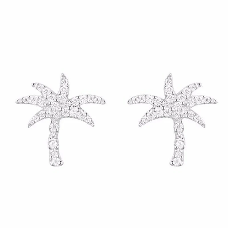 [MeiBaPJ]Fashion Simple Palm Tree Stud Earrings Genuine 925 Sterling Silver Jewelry AAA Zircon For Women | Украшения и аксессуары