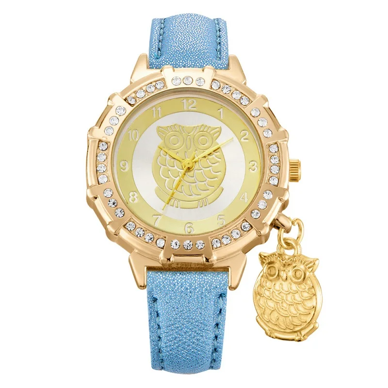 

2019 New Trend Cute Owl Pendant Ladies Diamond PU Watch Fashion Alloy Fashion Watch