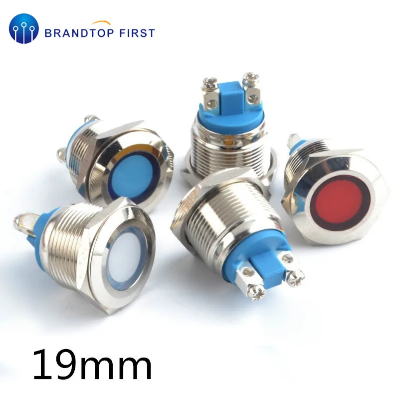 

1PC 19mm LED Metal Indicator Light Waterproof Signal Lamp Light 12V 24V 220v Red Yellow Blue White Green Screw Connect