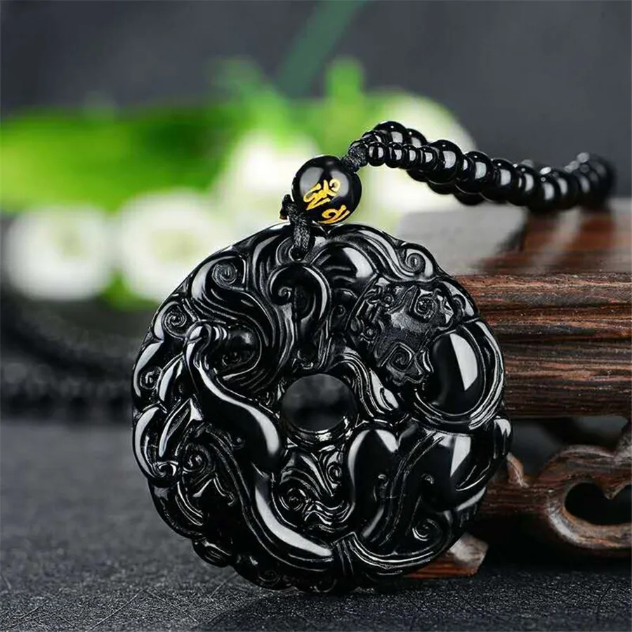 Genuine Natural Black Obsidian Gemstone Crystal Round Bead Necklaces Pendant For Women Men Powerful (6)