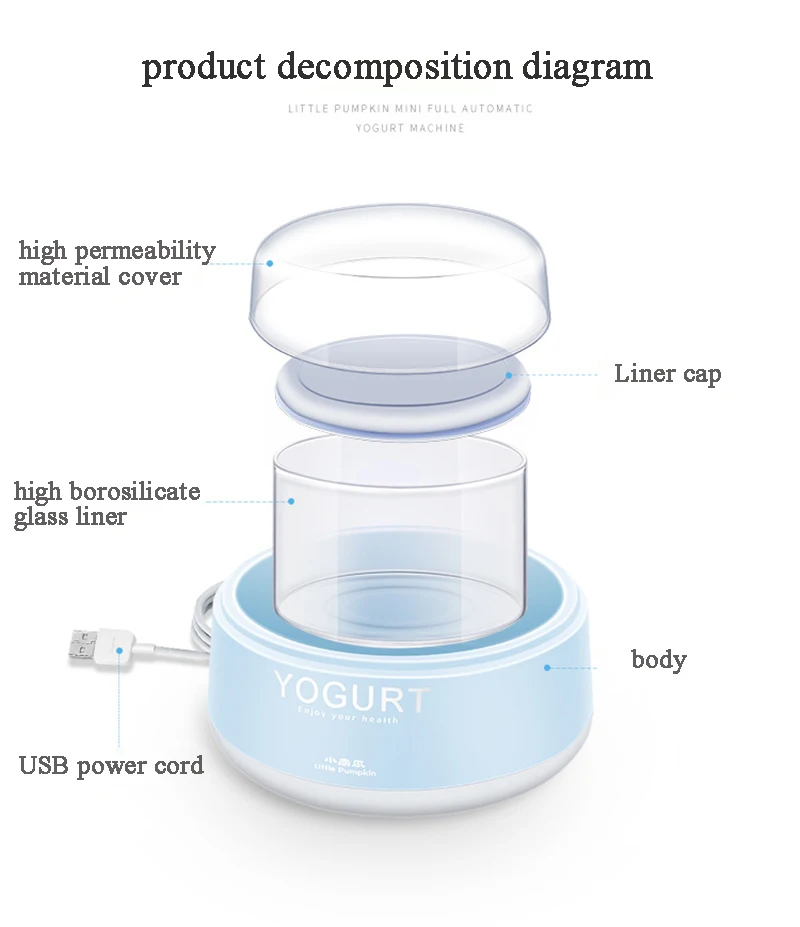 Домашний автоматический изготовитель йогурта постоянного Температура ферментации Стекло вкладыш Портативный мини USB йогурт машина для офиса DC5V