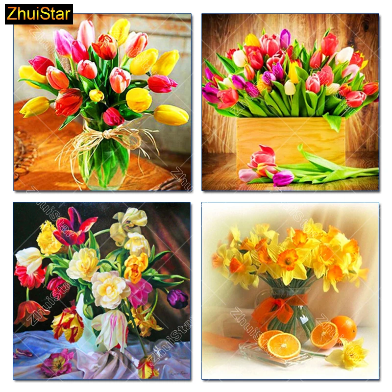 

5D Diy diamond painting cross stitch "Orchid Daffodil Vase" Full Square Diamond embroidery Needlework Rhinestone Mosaic Crafts