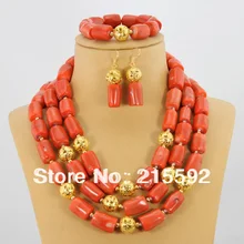 Африканские коралловые бусины комплект ювелирных изделий дизайн свадьба в Африканском нигерийском стиле коралл ожерелье комплект ювелирных изделий CJ001