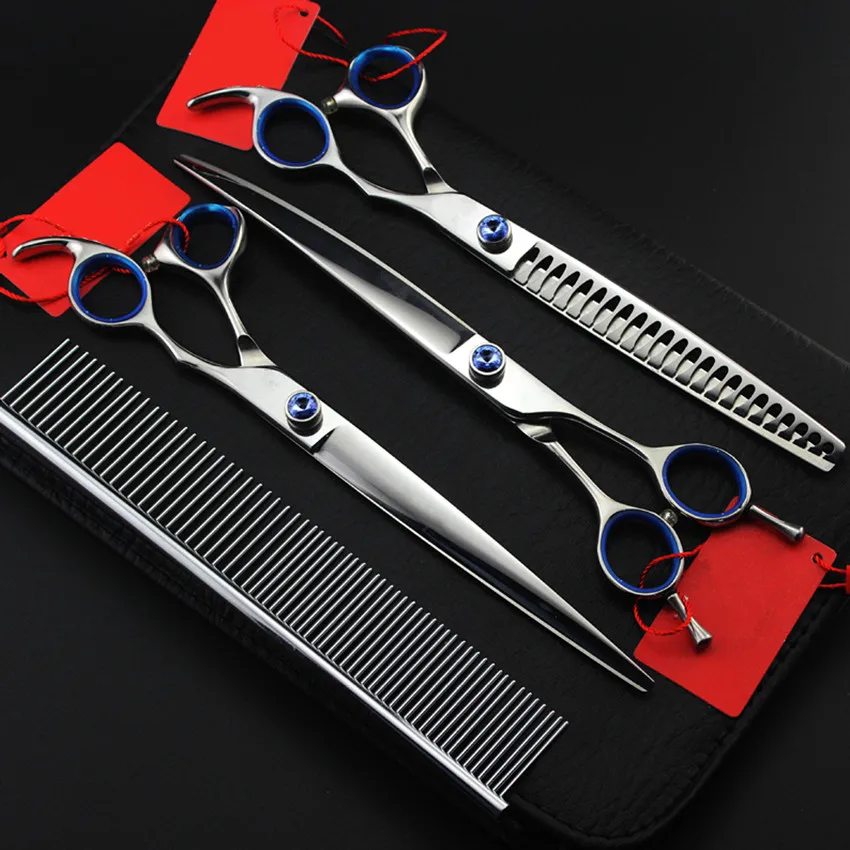 set with bag Высококачественные профессиональные 4 комплекта 8 дюймов ножницы для домашних животных уход за собакой филеровочные ножницы резка парикмахерские инструменты Парикмахерские ножницы - Цвет: set with bag