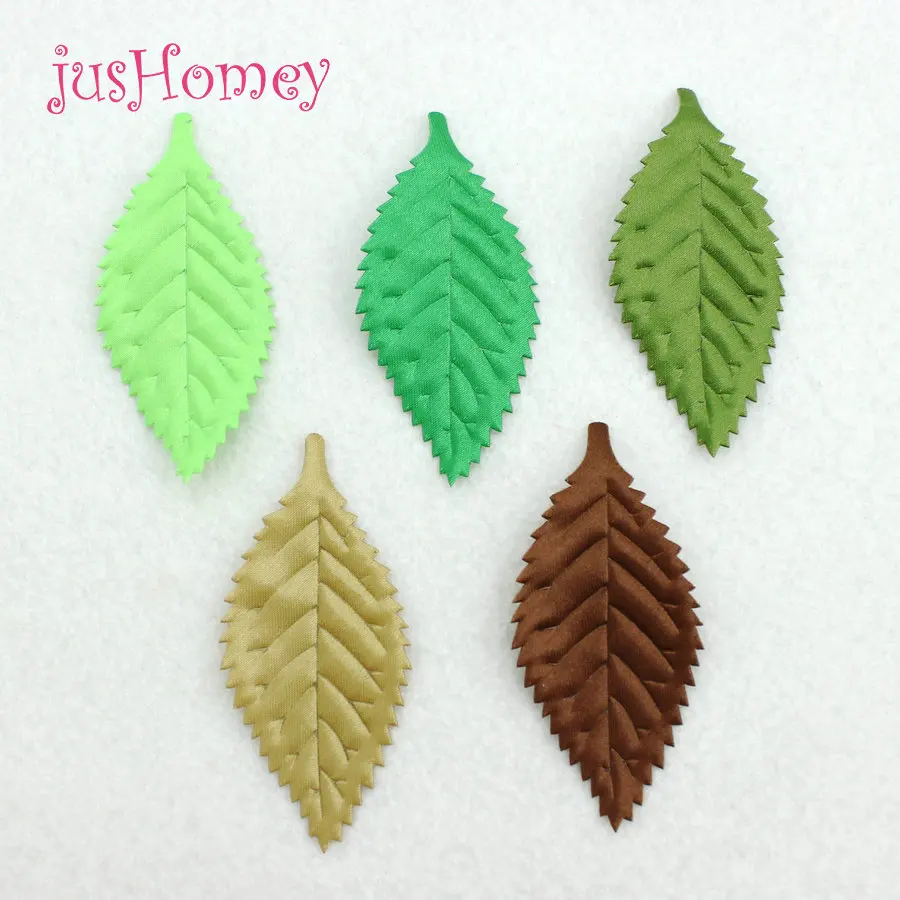 

68mm Satin Fabric Green Leaf Appliques Rustic Party Wreath Decorative Leaf Christmas Garlands, DIY Craft, Nursery Natural Decor