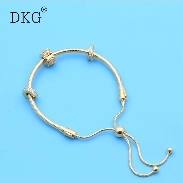 

2019 New Genuine 925 Sterling Silver Crystal Shining Wishes Adjustable Bracelet Fit for Women DKG Bracelet DIY Jewelry