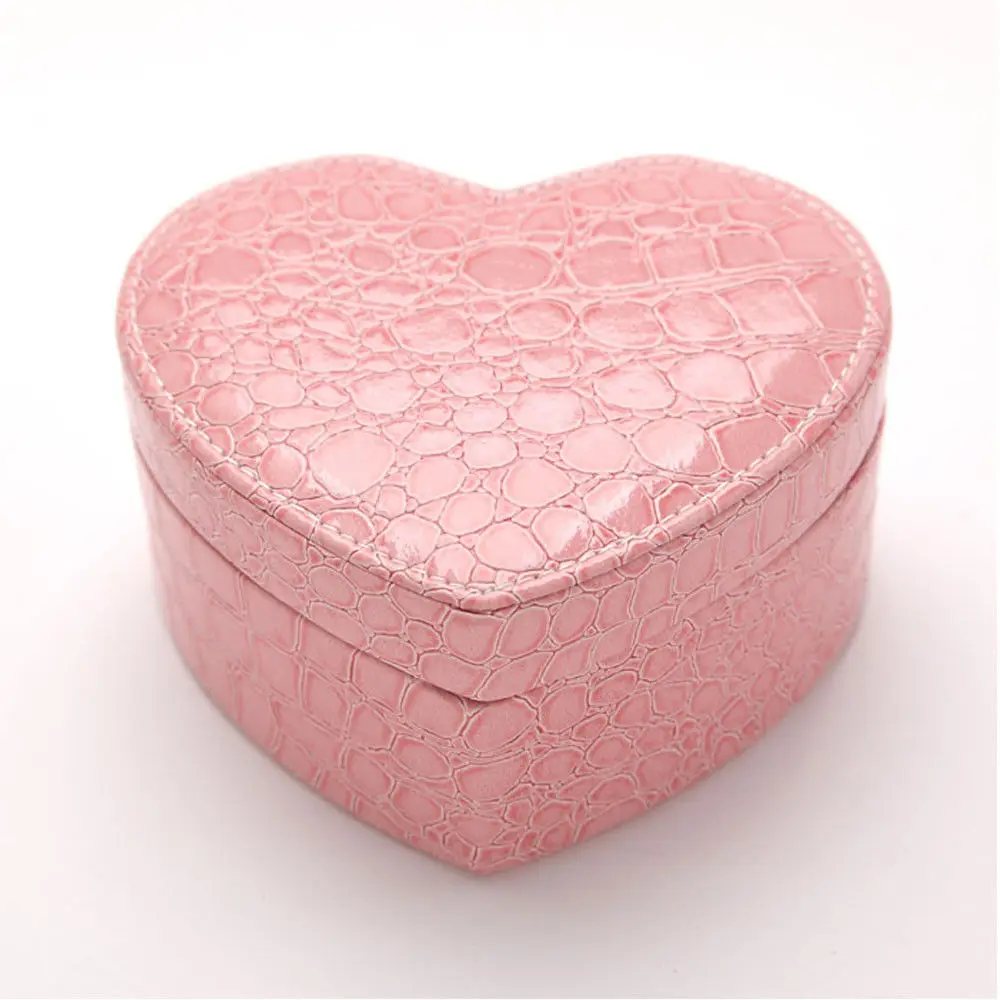 Витрина в форме сердца для ювелирных изделий с узором «крокодиловая кожа» из искусственной кожи, органайзер для хранения ювелирных изделий, съемная витрина, шкатулка - Цвет: Розовый